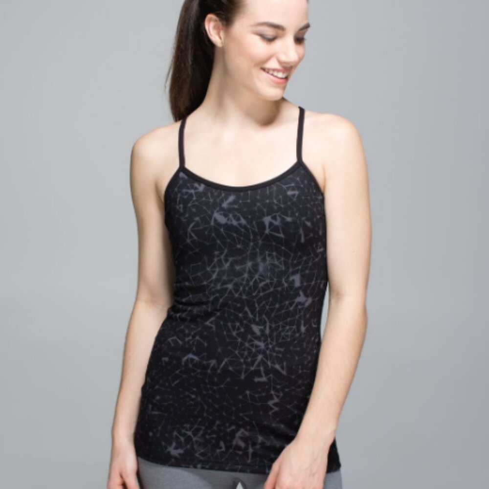Lululemon Power Y Tank Top Bra Star Crushed Coal Black Yoga Athletic Size 6
